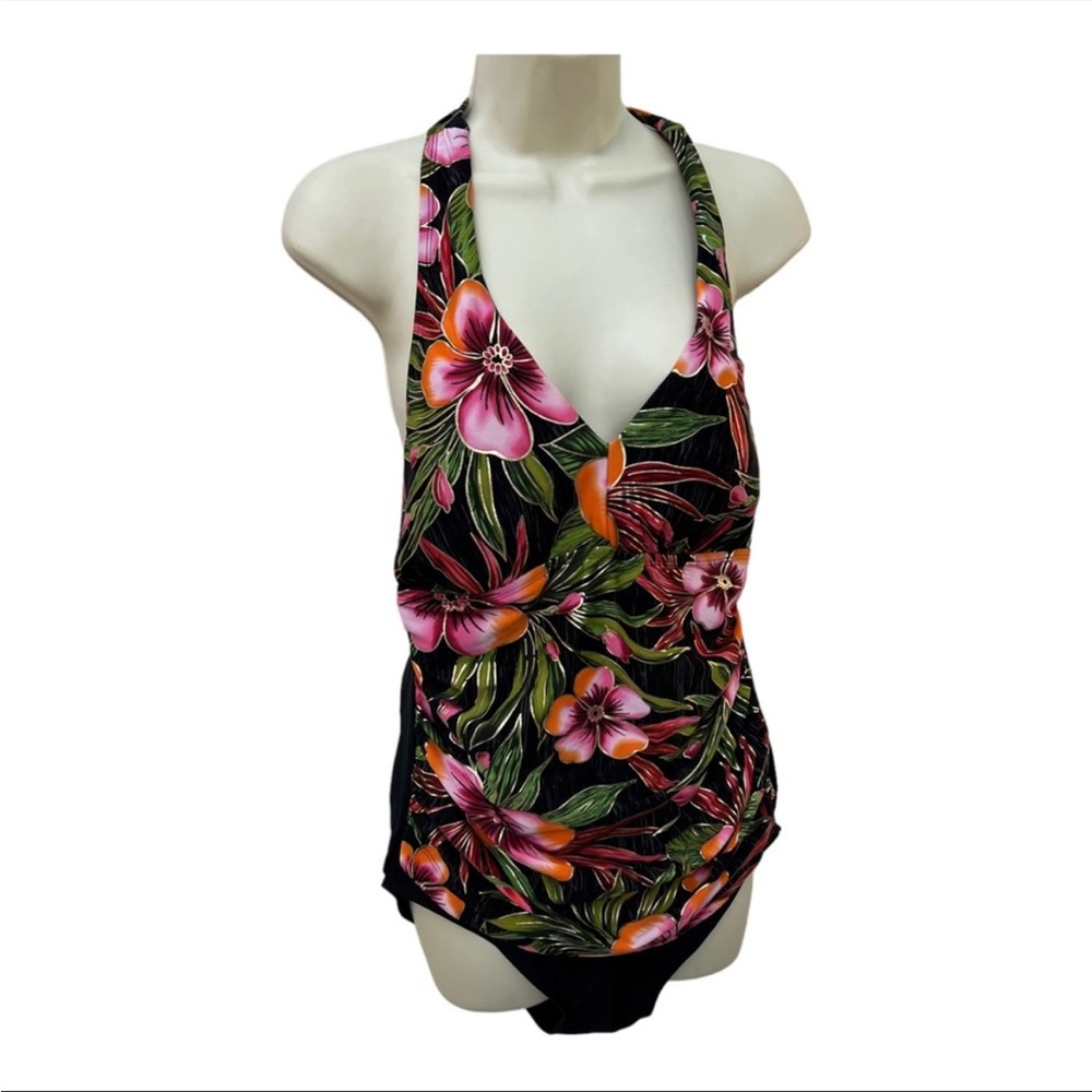 Vintage Delta Burke One Piece Floral Swimsuit size 18W Metallic Floral